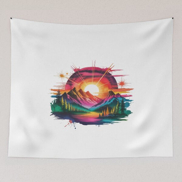 Item preview, Vibrant Cosmic Mountain Sunset Watercolor Splatter designed and sold by Polarisofficial.