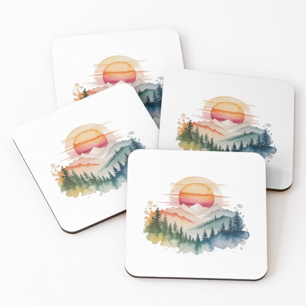 Item preview, Soft Pastel Mountain Sunset Watercolor Art designed and sold by Polarisofficial.