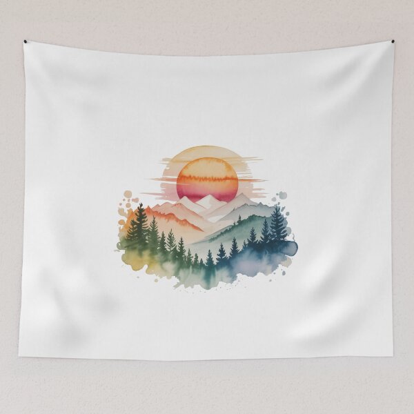 Item preview, Soft Pastel Mountain Sunset Watercolor Art designed and sold by Polarisofficial.