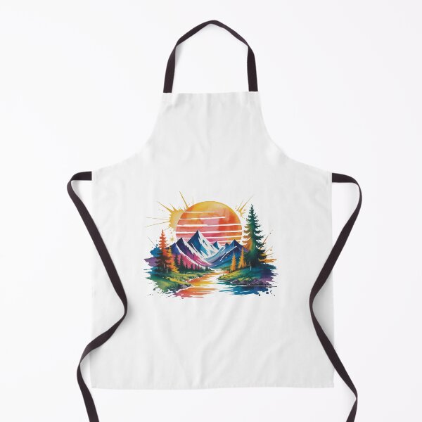 Item preview, Retro Synthwave Mountain River Watercolor Art designed and sold by Polarisofficial.