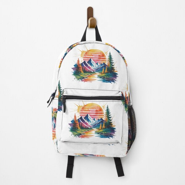 Item preview, Retro Synthwave Mountain River Watercolor Art designed and sold by Polarisofficial.