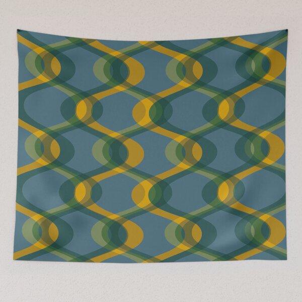 Item preview, Retro 70s Waves - blue, mustard yellow designed and sold by JMgraphic.