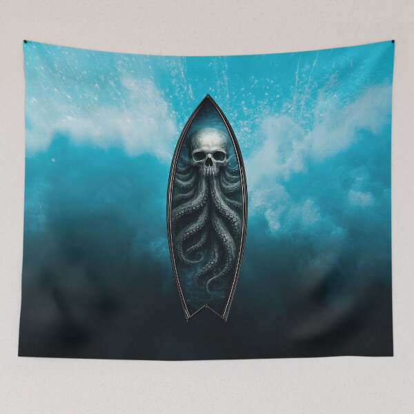 Item preview, Kraken Skull Surfboard – Dark Ocean Deep Sea Horror Design designed and sold by artistwill.