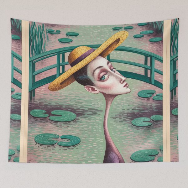 Item preview, The Silent Observer of Giverny – Uncanny Surrealist Travel Poster designed and sold by LeQuirks.
