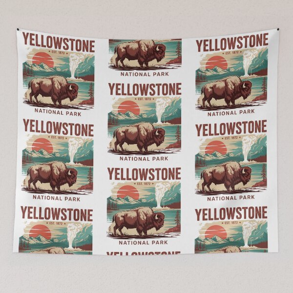 Item preview, Yellowstone National Park Vintage Bison and Geyser Souvenir designed and sold by Polarisofficial.