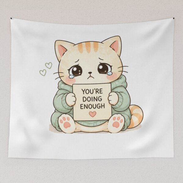 Item preview, You’re Doing Enough Cat | Cute Kawaii Aesthetic | Positive Mental Health Design designed and sold by The Mood Index.