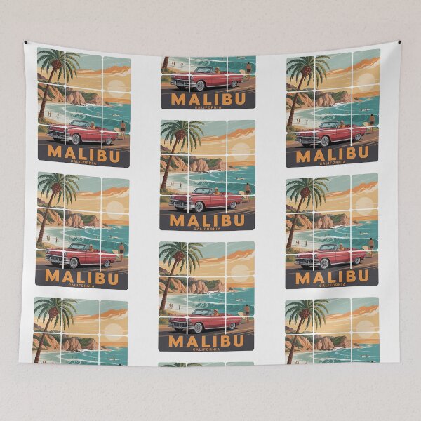 Item preview, Malibu California Vintage Surf and Classic Red Car Retro Souvenir designed and sold by Polarisofficial.