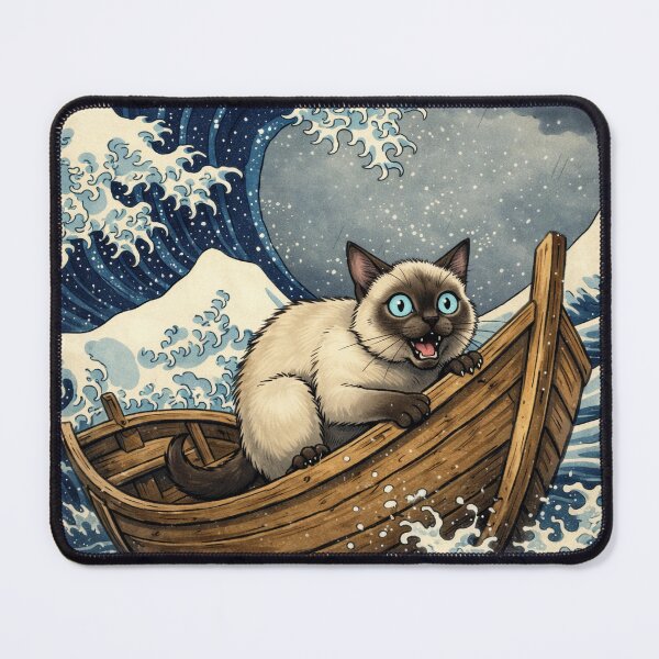 Item preview, Siamese Cat Clings to Boat - Great Wave at Kanagawa designed and sold by ActOnyx Designs.