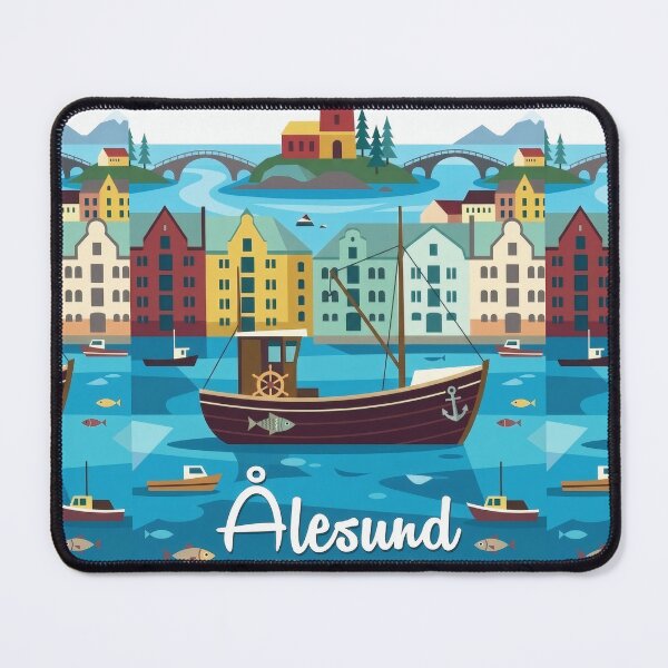 Item preview, Ålesund Norway Travel Poster | Art Nouveau Harbor & Fishing Boat Illustration | Coastal Wall Art designed and sold by Witsprings.