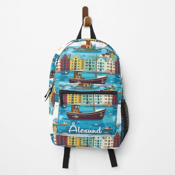 Item preview, Ålesund Norway Travel Poster | Art Nouveau Harbor & Fishing Boat Illustration | Coastal Wall Art designed and sold by Witsprings.