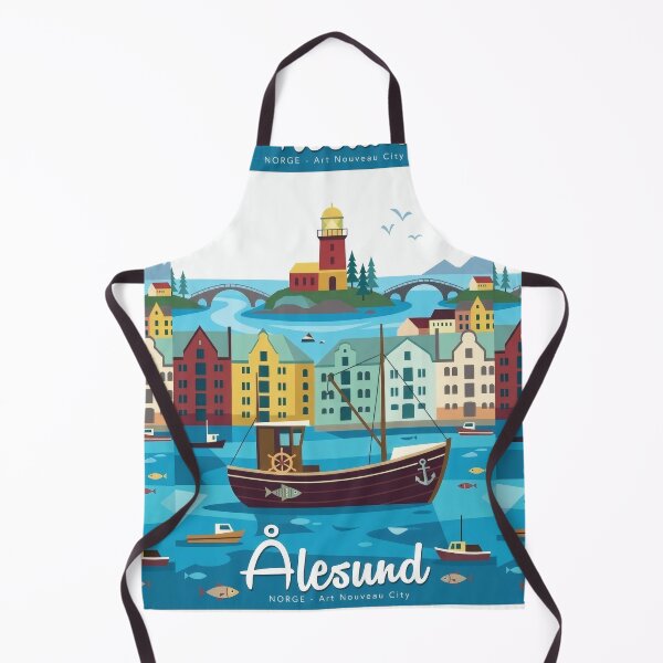 Item preview, Ålesund Norway Travel Poster | Art Nouveau Harbor & Fishing Boat Illustration | Coastal Wall Art designed and sold by Witsprings.