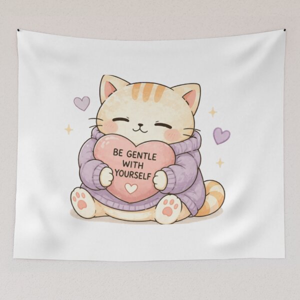 Item preview, Be Gentle With Yourself Cat | Cute Kawaii Aesthetic | Self Care Mental Health Design designed and sold by The Mood Index.