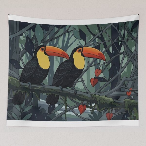 Item preview, Toucans in the Rain – Aesthetic Tropical Bird Vector Illustration designed and sold by BLUESKY11a.