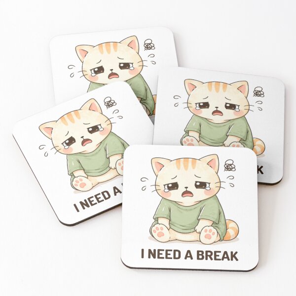 Item preview, I Need a Break Cat | Cute Kawaii Aesthetic | Tired Overwhelmed Mood  designed and sold by The Mood Index.