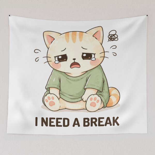 Item preview, I Need a Break Cat | Cute Kawaii Aesthetic | Tired Overwhelmed Mood  designed and sold by The Mood Index.