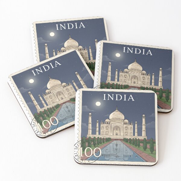 Item preview, Vintage India Travel Stamp Sticker | Taj Mahal Night Illustration | Retro Indian Heritage Art designed and sold by Bhaskar Digital Art.