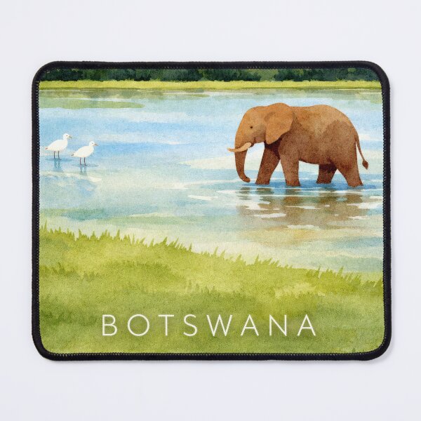 Item preview, Botswana Safari Poster | Elephant Water Landscape Illustration | African Wildlife Wall Art designed and sold by Witsprings.