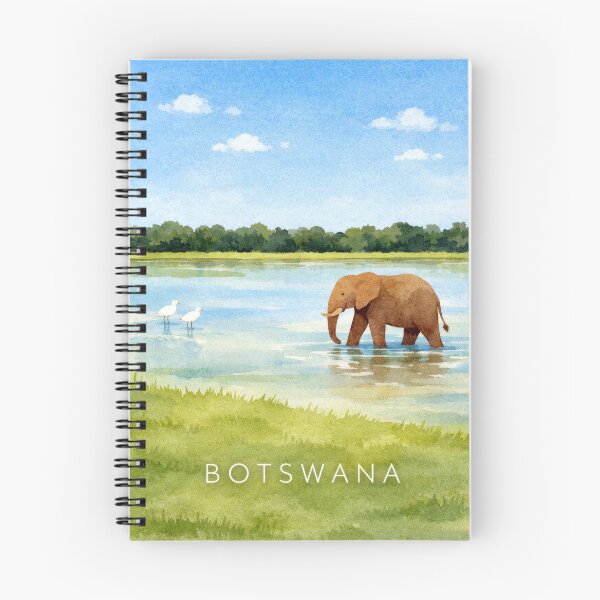 Item preview, Botswana Safari Poster | Elephant Water Landscape Illustration | African Wildlife Wall Art designed and sold by Witsprings.