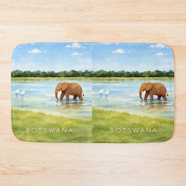 Item preview, Botswana Safari Poster | Elephant Water Landscape Illustration | African Wildlife Wall Art designed and sold by Witsprings.
