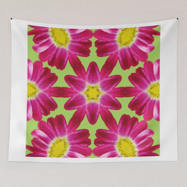 Aperçu de l'œuvre Pink Daisy Kaleidoscope on Light Green – Fresh Floral Pattern créée et vendue par SilentBloomLab.