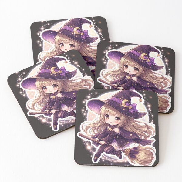 Item preview, Cute Chibi Witch on Broom – Kawaii Magic Anime Ar designed and sold by NeonKawaiiCo.