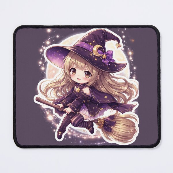Item preview, Cute Chibi Witch on Broom – Kawaii Magic Anime Ar designed and sold by NeonKawaiiCo.