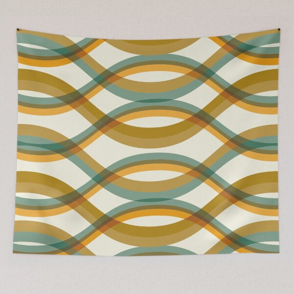 Item preview, Mid Century Modern Geometric Waves - Teal and Mustard designed and sold by JMgraphic.