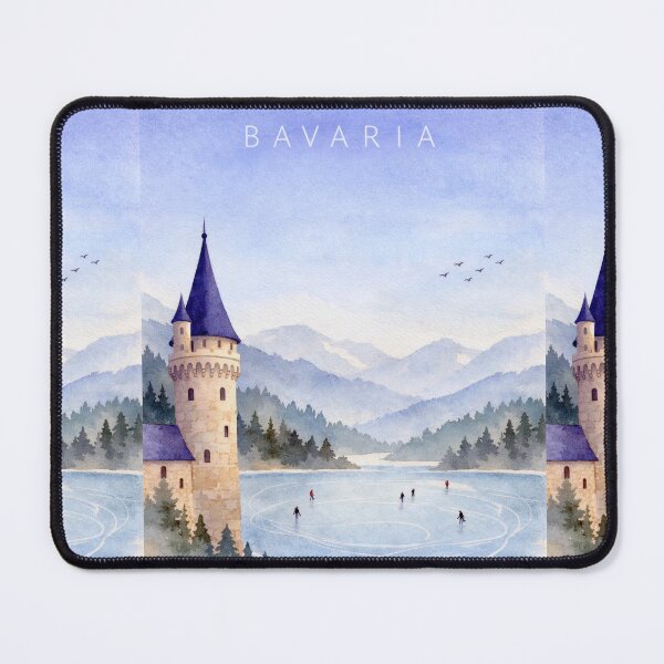 Item preview, Bavaria Germany Winter Poster | Castle & Frozen Lake Illustration | Alpine Travel Wall Art designed and sold by Witsprings.