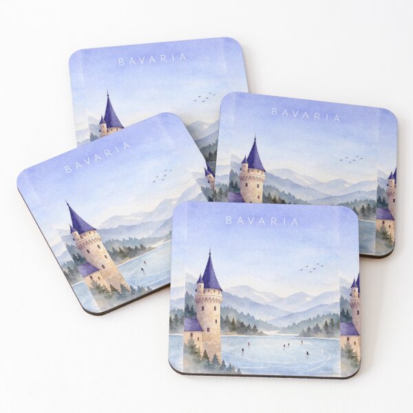 Item preview, Bavaria Germany Winter Poster | Castle & Frozen Lake Illustration | Alpine Travel Wall Art designed and sold by Witsprings.