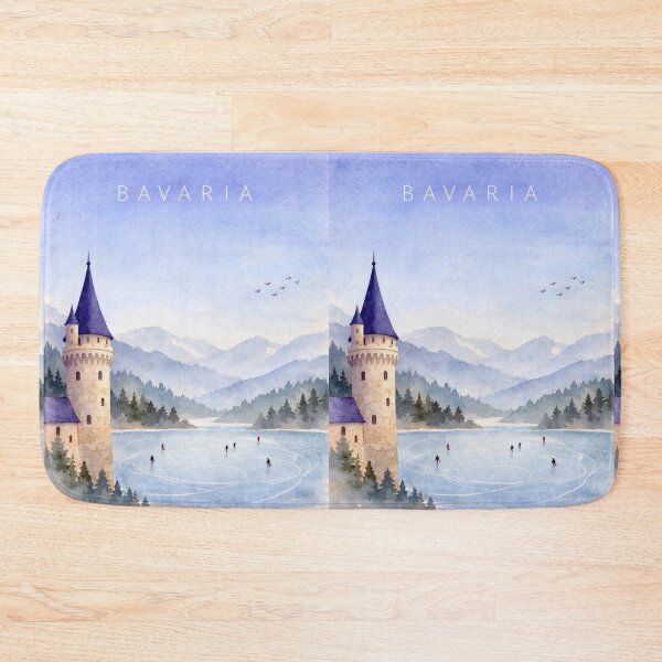 Item preview, Bavaria Germany Winter Poster | Castle & Frozen Lake Illustration | Alpine Travel Wall Art designed and sold by Witsprings.