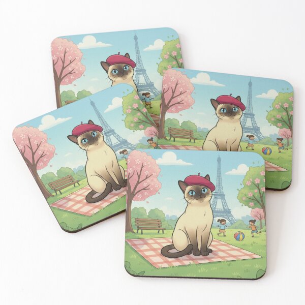 Item preview, Siamese Cat Scenic Picnic Near the Eiffel Tower designed and sold by ActOnyx Designs.