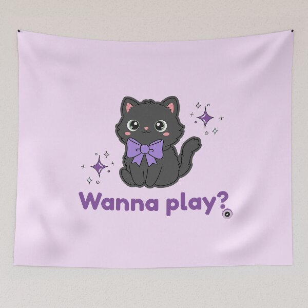Item preview, Wanna Play? - Cute Kawaii Black Kitten with Purple Bow designed and sold by Rehnair.