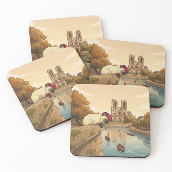 Item preview, Siamese Cat Watches Boats on the Seine River designed and sold by ActOnyx Designs.