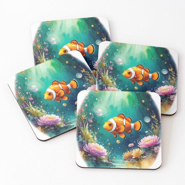 Item preview, Magical watercolor clownfish underwater garden ocean art print designed and sold by icemanphotos.