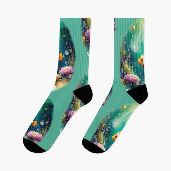 Item preview, Magical watercolor clownfish underwater garden ocean art print designed and sold by icemanphotos.
