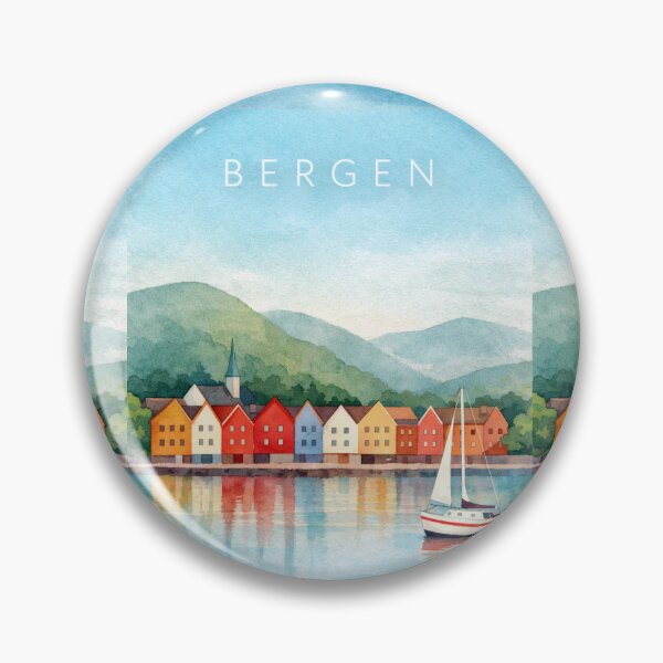 Item preview, Bergen Norway Travel Poster | Bryggen Harbor & Colorful Houses Illustration | Fjord Wall Art designed and sold by Witsprings.