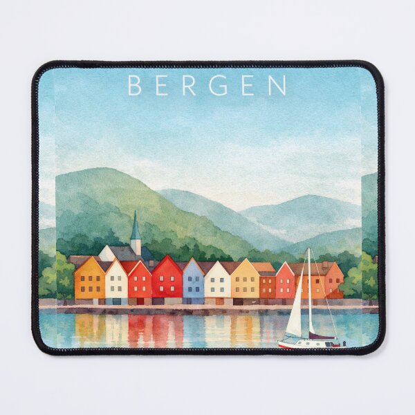 Item preview, Bergen Norway Travel Poster | Bryggen Harbor & Colorful Houses Illustration | Fjord Wall Art designed and sold by Witsprings.
