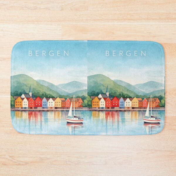 Item preview, Bergen Norway Travel Poster | Bryggen Harbor & Colorful Houses Illustration | Fjord Wall Art designed and sold by Witsprings.