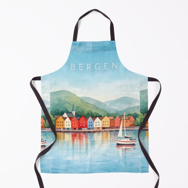 Item preview, Bergen Norway Travel Poster | Bryggen Harbor & Colorful Houses Illustration | Fjord Wall Art designed and sold by Witsprings.