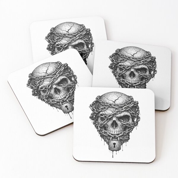 Item preview, Skull with Chains – Dark Pencil Sketch Illustration designed and sold by Mac Sketches.