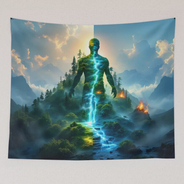 Item preview, Earth Day Human Nature Double Exposure Environmental Contrast Art Print designed and sold by DreamyWallVibes.