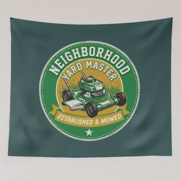 Item preview, Neighborhood Yard Master - Vintage Lawn Care Badge designed and sold by Blaze & Trail Creative.