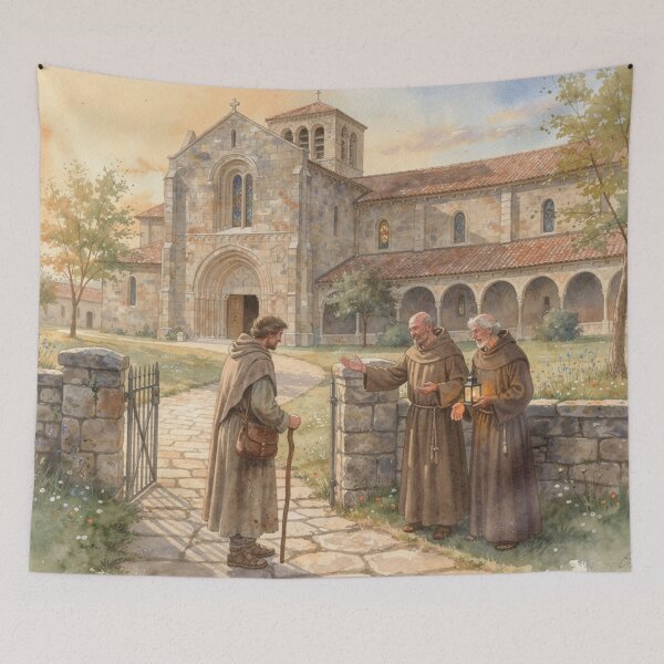 Item preview, Pilgrim welcomed at the abbey designed and sold by jefboutique6150.