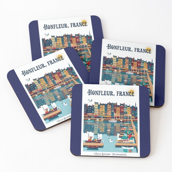 Item preview, Honfleur France Travel Poster | Vieux Bassin Harbor & Colorful Houses Illustration | Normandy Wall Art designed and sold by Witsprings.