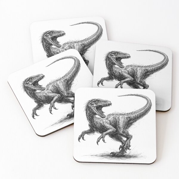 Item preview, Velociraptor – dark pencil sketch illustration designed and sold by Mac Sketches.