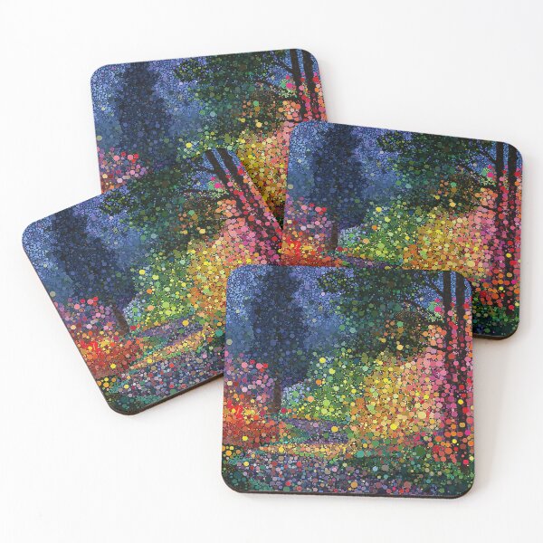 Item preview, Blue, Green, Yellow and Pink Bushes at Night in a Polka Dot Forest designed and sold by Neika Shimm Designs.