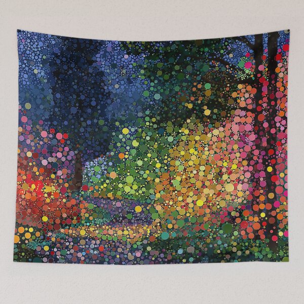 Item preview, Blue, Green, Yellow and Pink Bushes at Night in a Polka Dot Forest designed and sold by Neika Shimm Designs.