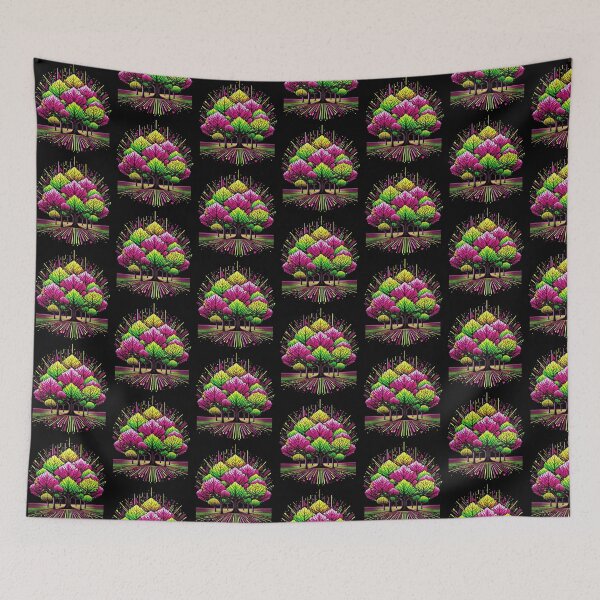 Item preview, Geometric Nature Tree Vibrant Neon Line Art Design designed and sold by PixelQ.