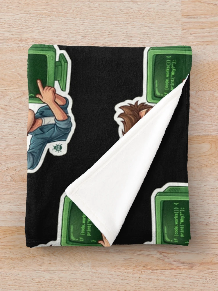 Thumbnail 3 of 6, Throw Blanket, Funny Programmer Code Works Why Debugging Humor designed and sold by AkDesign022.
