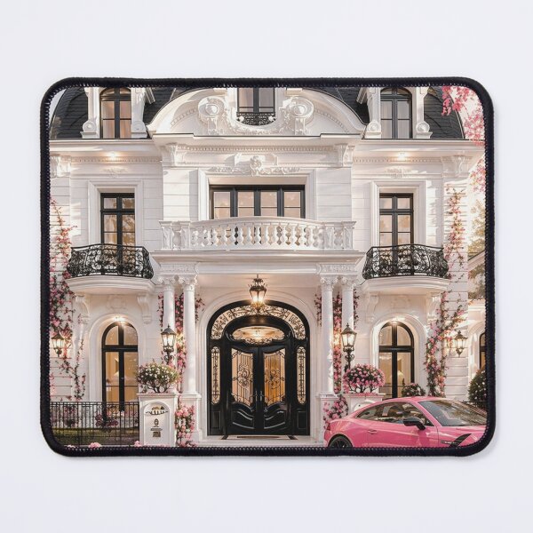 Item preview, Luxury Pink Villa Exterior with Car and Flowers designed and sold by AiHouses.